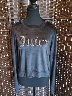 Juicy Couture Black Velvet Crystal Logo Sleepwear Top